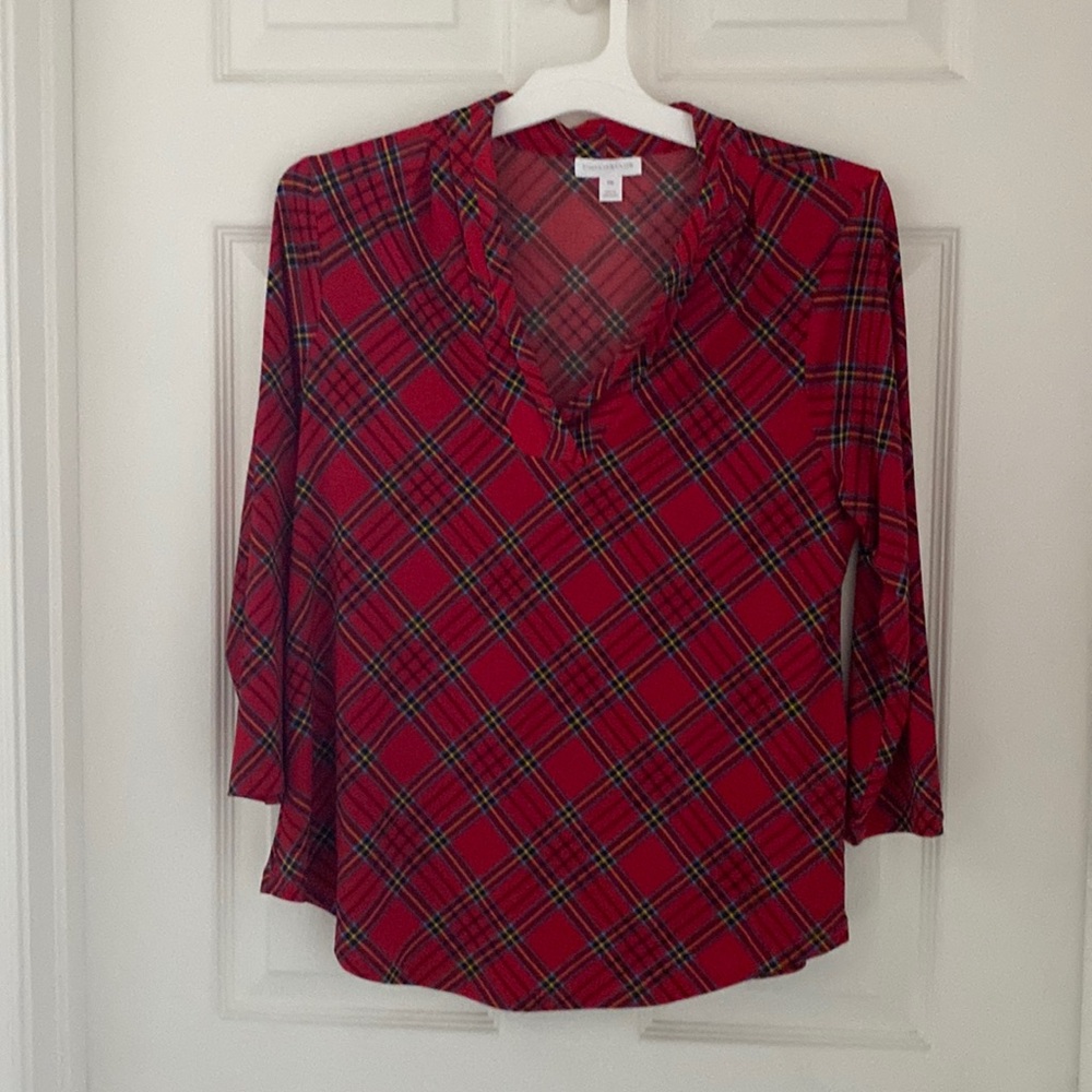 Beautiful red plaid Charter Club shirt. Jersey nylon fabric. Size Petite medium